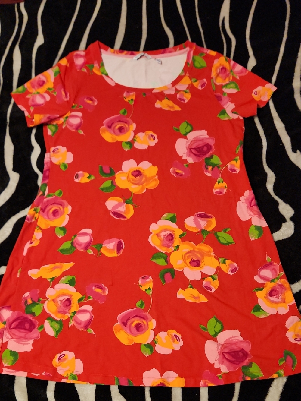 Isaac Mizrahi Red Floral Short-Sleeve A-Line Dress